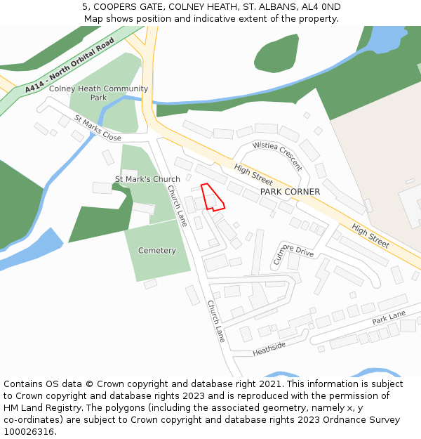 5, COOPERS GATE, COLNEY HEATH, ST. ALBANS, AL4 0ND: Location map and indicative extent of plot