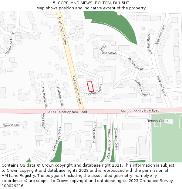 5, COPELAND MEWS, BOLTON, BL1 5HT: Location map and indicative extent of plot