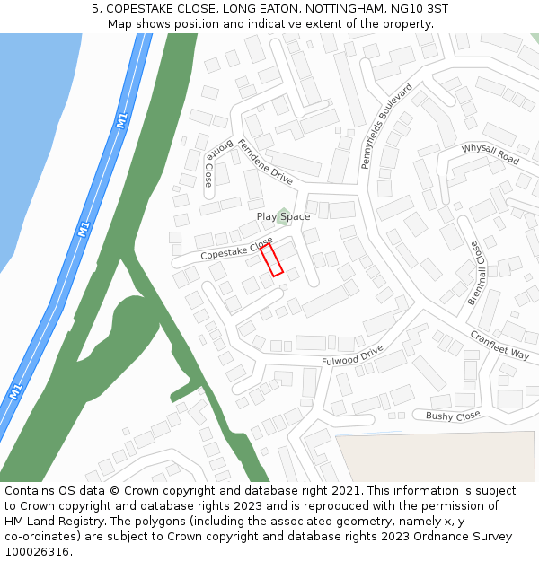 5, COPESTAKE CLOSE, LONG EATON, NOTTINGHAM, NG10 3ST: Location map and indicative extent of plot