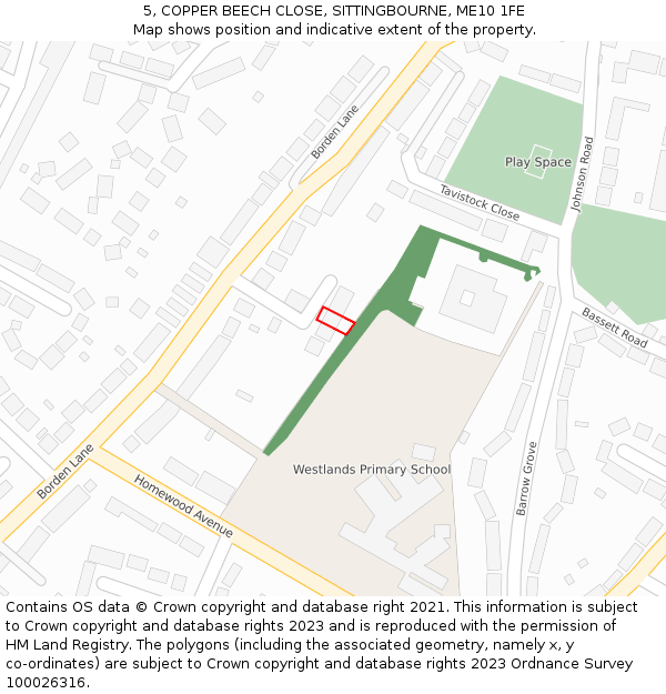 5, COPPER BEECH CLOSE, SITTINGBOURNE, ME10 1FE: Location map and indicative extent of plot