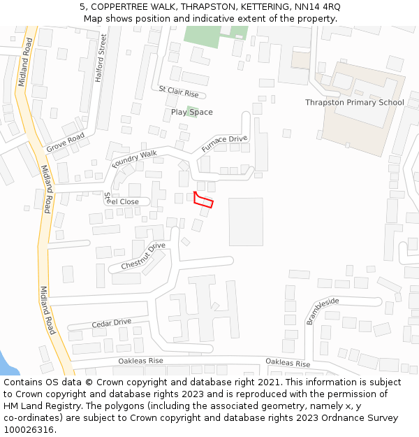5, COPPERTREE WALK, THRAPSTON, KETTERING, NN14 4RQ: Location map and indicative extent of plot