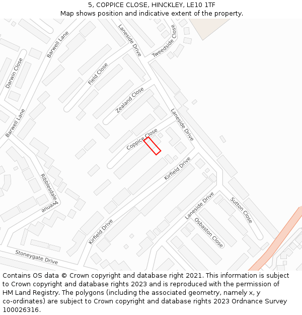 5, COPPICE CLOSE, HINCKLEY, LE10 1TF: Location map and indicative extent of plot