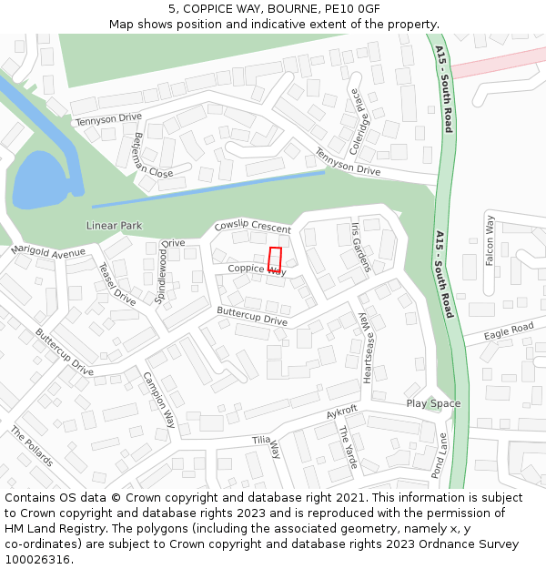 5, COPPICE WAY, BOURNE, PE10 0GF: Location map and indicative extent of plot