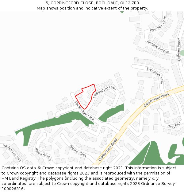 5, COPPINGFORD CLOSE, ROCHDALE, OL12 7PR: Location map and indicative extent of plot