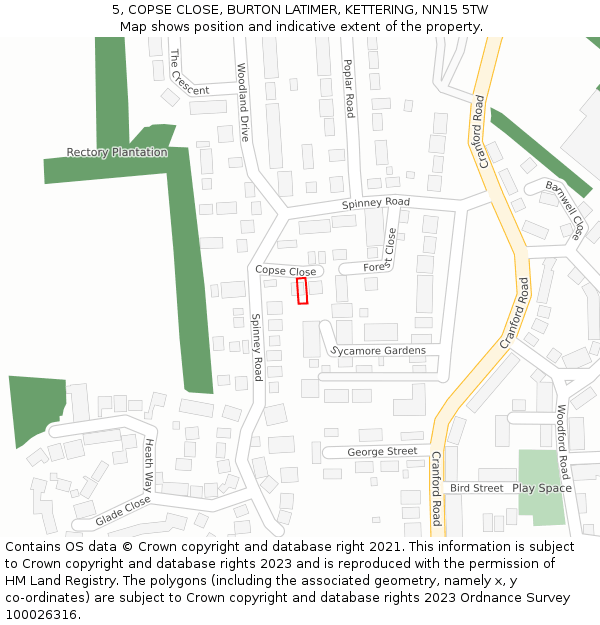 5, COPSE CLOSE, BURTON LATIMER, KETTERING, NN15 5TW: Location map and indicative extent of plot