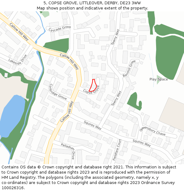 5, COPSE GROVE, LITTLEOVER, DERBY, DE23 3WW: Location map and indicative extent of plot