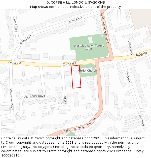 5, COPSE HILL, LONDON, SW20 0NB: Location map and indicative extent of plot