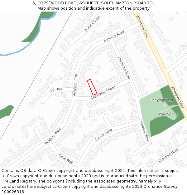 5, COPSEWOOD ROAD, ASHURST, SOUTHAMPTON, SO40 7DL: Location map and indicative extent of plot