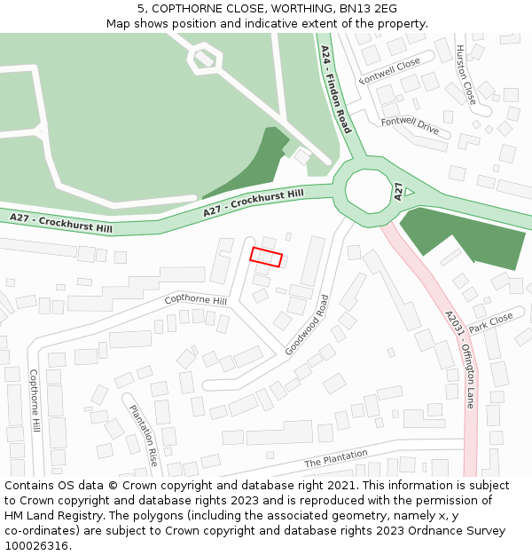 5, COPTHORNE CLOSE, WORTHING, BN13 2EG: Location map and indicative extent of plot