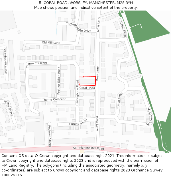 5, CORAL ROAD, WORSLEY, MANCHESTER, M28 3YH: Location map and indicative extent of plot