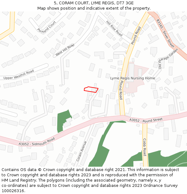 5, CORAM COURT, LYME REGIS, DT7 3GE: Location map and indicative extent of plot