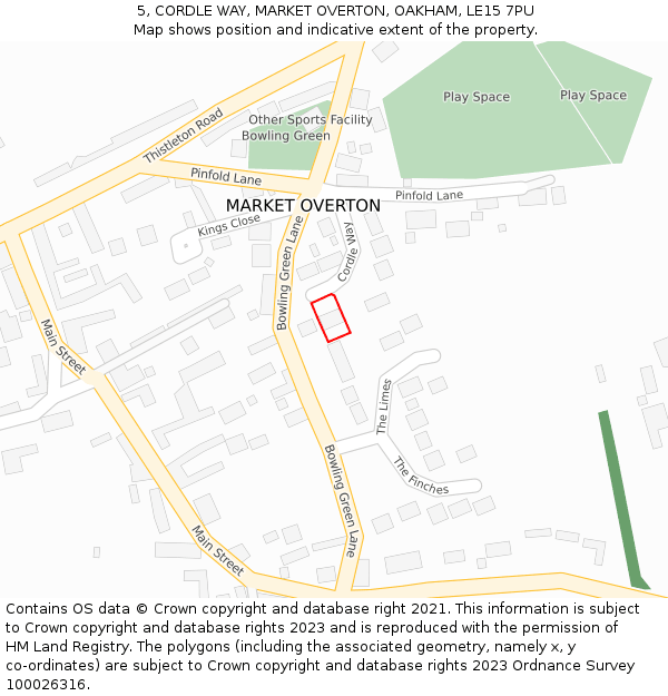 5, CORDLE WAY, MARKET OVERTON, OAKHAM, LE15 7PU: Location map and indicative extent of plot