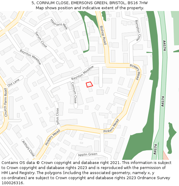 5, CORINUM CLOSE, EMERSONS GREEN, BRISTOL, BS16 7HW: Location map and indicative extent of plot