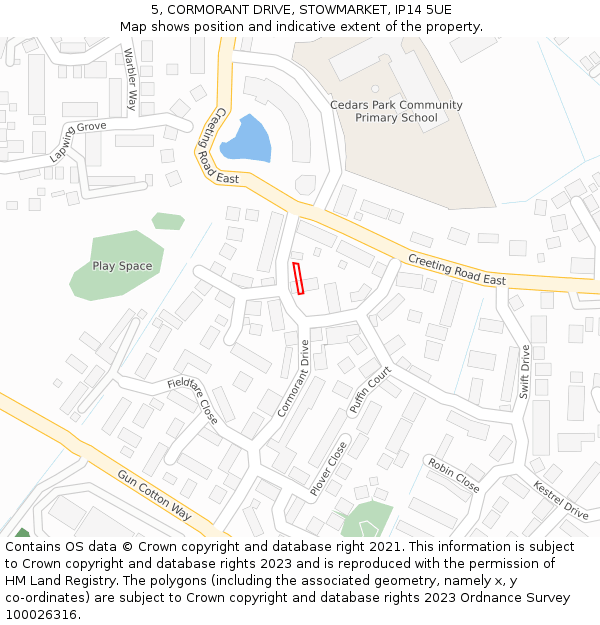 5, CORMORANT DRIVE, STOWMARKET, IP14 5UE: Location map and indicative extent of plot