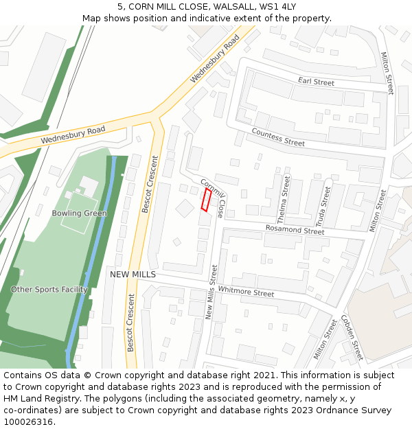 5, CORN MILL CLOSE, WALSALL, WS1 4LY: Location map and indicative extent of plot