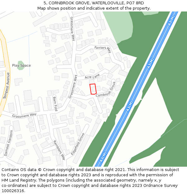 5, CORNBROOK GROVE, WATERLOOVILLE, PO7 8RD: Location map and indicative extent of plot