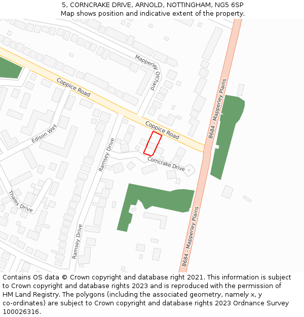 5, CORNCRAKE DRIVE, ARNOLD, NOTTINGHAM, NG5 6SP: Location map and indicative extent of plot