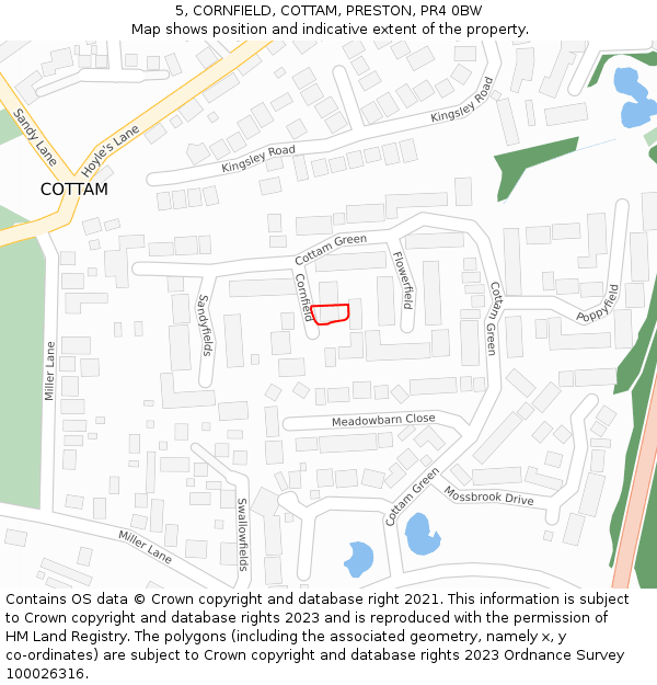 5, CORNFIELD, COTTAM, PRESTON, PR4 0BW: Location map and indicative extent of plot