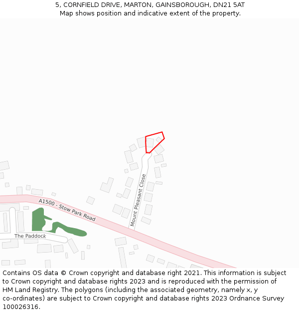 5, CORNFIELD DRIVE, MARTON, GAINSBOROUGH, DN21 5AT: Location map and indicative extent of plot