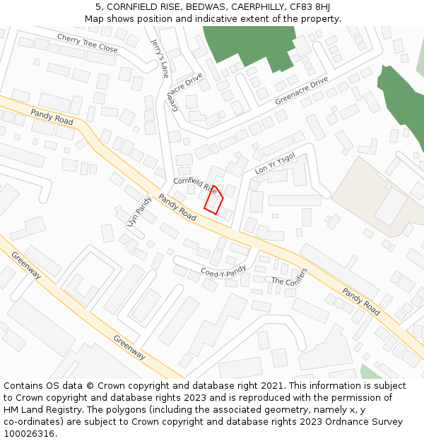 5, CORNFIELD RISE, BEDWAS, CAERPHILLY, CF83 8HJ: Location map and indicative extent of plot