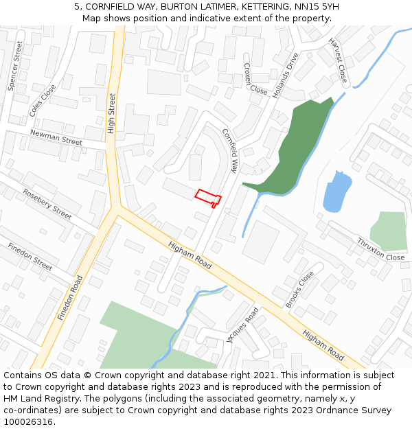 5, CORNFIELD WAY, BURTON LATIMER, KETTERING, NN15 5YH: Location map and indicative extent of plot