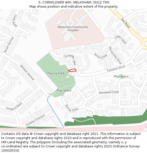 5, CORNFLOWER WAY, MELKSHAM, SN12 7SN: Location map and indicative extent of plot