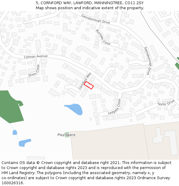 5, CORNFORD WAY, LAWFORD, MANNINGTREE, CO11 2SY: Location map and indicative extent of plot