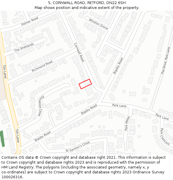 5, CORNWALL ROAD, RETFORD, DN22 6SH: Location map and indicative extent of plot