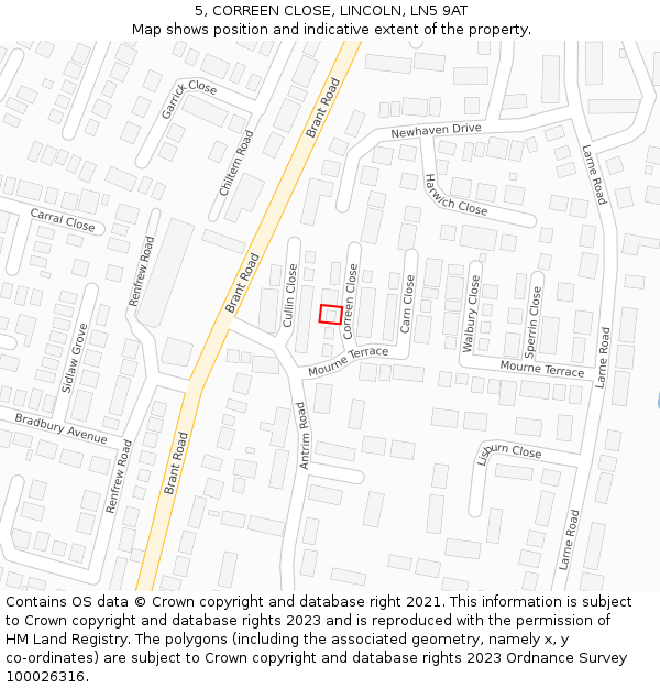 5, CORREEN CLOSE, LINCOLN, LN5 9AT: Location map and indicative extent of plot