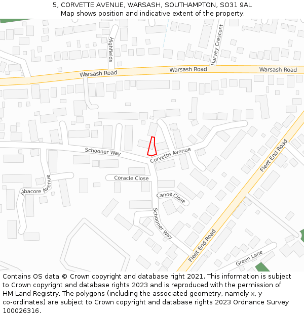 5, CORVETTE AVENUE, WARSASH, SOUTHAMPTON, SO31 9AL: Location map and indicative extent of plot