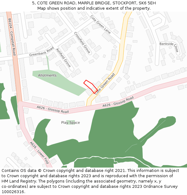 5, COTE GREEN ROAD, MARPLE BRIDGE, STOCKPORT, SK6 5EH: Location map and indicative extent of plot