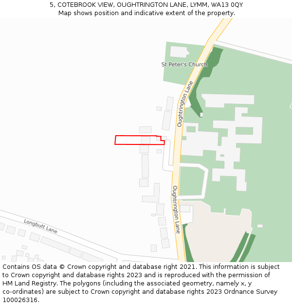 5, COTEBROOK VIEW, OUGHTRINGTON LANE, LYMM, WA13 0QY: Location map and indicative extent of plot