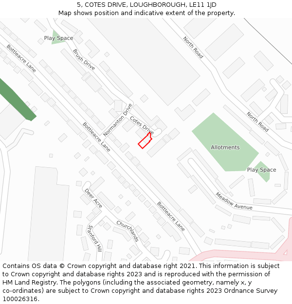 5, COTES DRIVE, LOUGHBOROUGH, LE11 1JD: Location map and indicative extent of plot