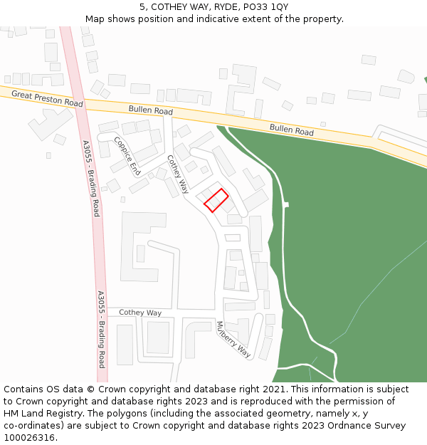 5, COTHEY WAY, RYDE, PO33 1QY: Location map and indicative extent of plot