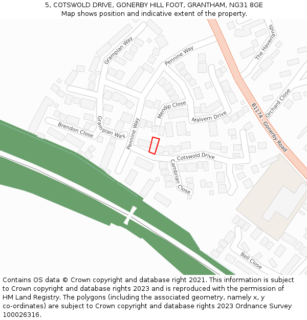 5, COTSWOLD DRIVE, GONERBY HILL FOOT, GRANTHAM, NG31 8GE: Location map and indicative extent of plot