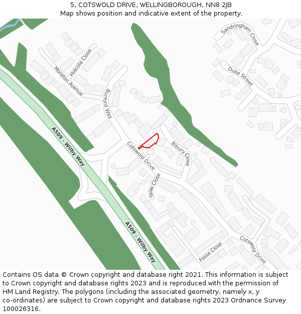 5, COTSWOLD DRIVE, WELLINGBOROUGH, NN8 2JB: Location map and indicative extent of plot