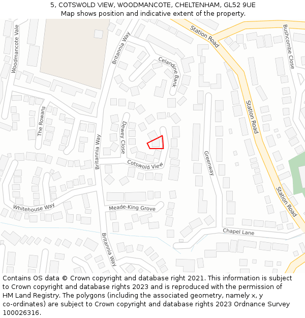5, COTSWOLD VIEW, WOODMANCOTE, CHELTENHAM, GL52 9UE: Location map and indicative extent of plot