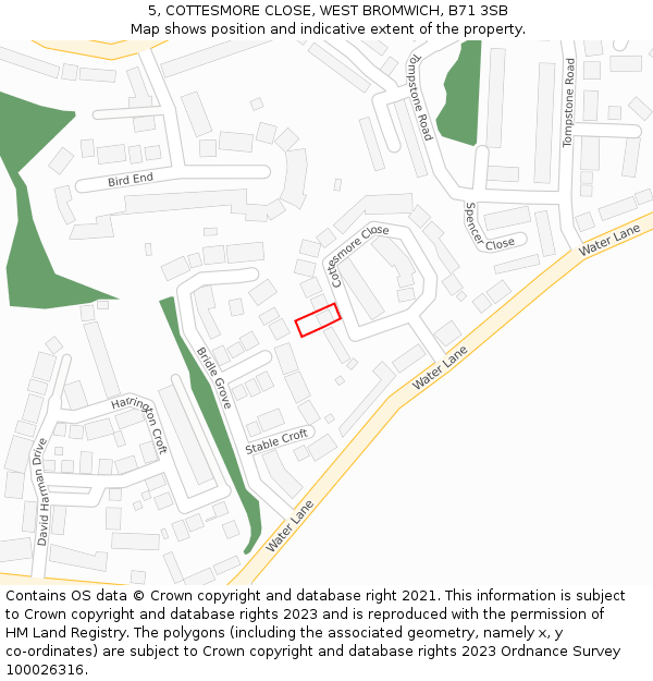 5, COTTESMORE CLOSE, WEST BROMWICH, B71 3SB: Location map and indicative extent of plot