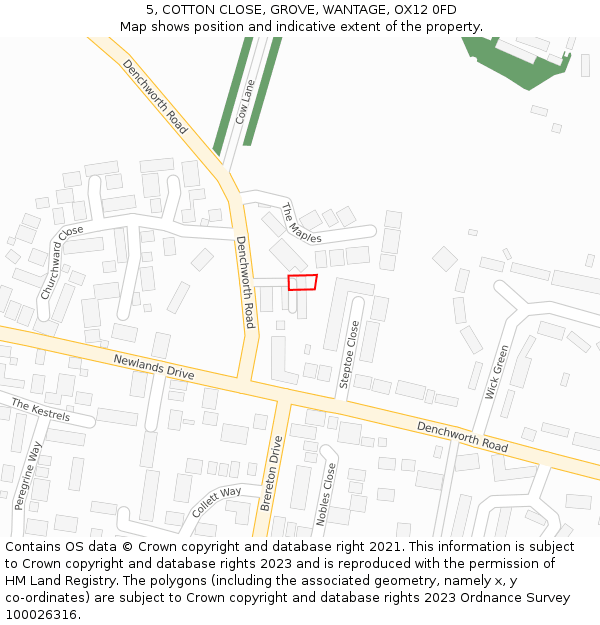 5, COTTON CLOSE, GROVE, WANTAGE, OX12 0FD: Location map and indicative extent of plot
