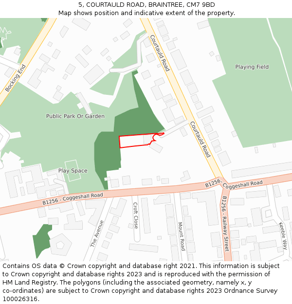 5, COURTAULD ROAD, BRAINTREE, CM7 9BD: Location map and indicative extent of plot
