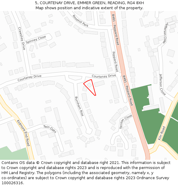 5, COURTENAY DRIVE, EMMER GREEN, READING, RG4 8XH: Location map and indicative extent of plot