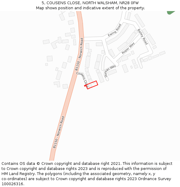 5, COUSENS CLOSE, NORTH WALSHAM, NR28 0FW: Location map and indicative extent of plot