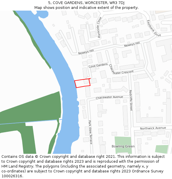 5, COVE GARDENS, WORCESTER, WR3 7DJ: Location map and indicative extent of plot