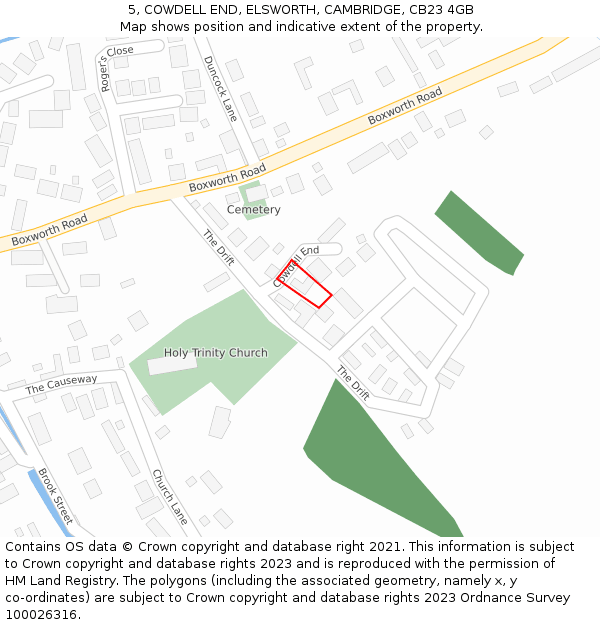 5, COWDELL END, ELSWORTH, CAMBRIDGE, CB23 4GB: Location map and indicative extent of plot