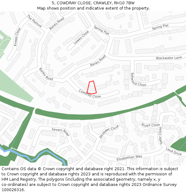 5, COWDRAY CLOSE, CRAWLEY, RH10 7BW: Location map and indicative extent of plot