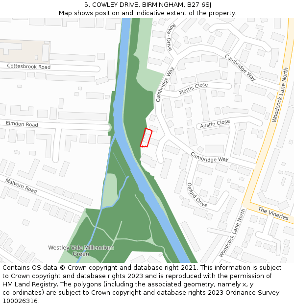 5, COWLEY DRIVE, BIRMINGHAM, B27 6SJ: Location map and indicative extent of plot