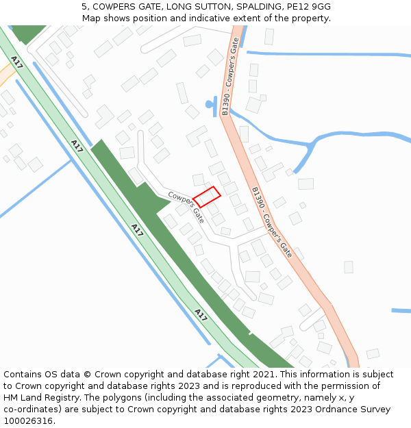 5, COWPERS GATE, LONG SUTTON, SPALDING, PE12 9GG: Location map and indicative extent of plot