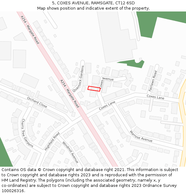 5, COXES AVENUE, RAMSGATE, CT12 6SD: Location map and indicative extent of plot