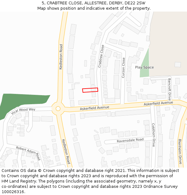 5, CRABTREE CLOSE, ALLESTREE, DERBY, DE22 2SW: Location map and indicative extent of plot