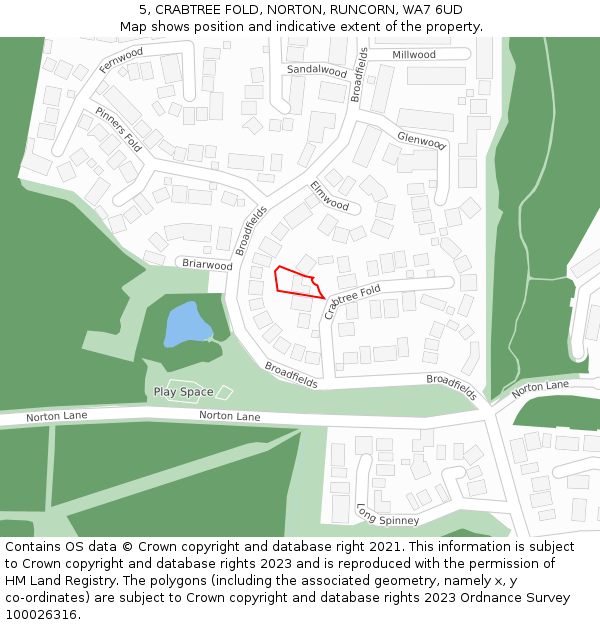 5, CRABTREE FOLD, NORTON, RUNCORN, WA7 6UD: Location map and indicative extent of plot